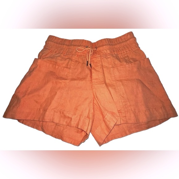 Athleta Cabo Linen Shorts Size 6 Peach Drawstring Waist High Rise - Picture 1 of 6